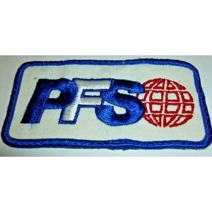 Vintage PFS Global Globe Logo Embroidered Sew On Workwear Uniform Patch Blue Red
